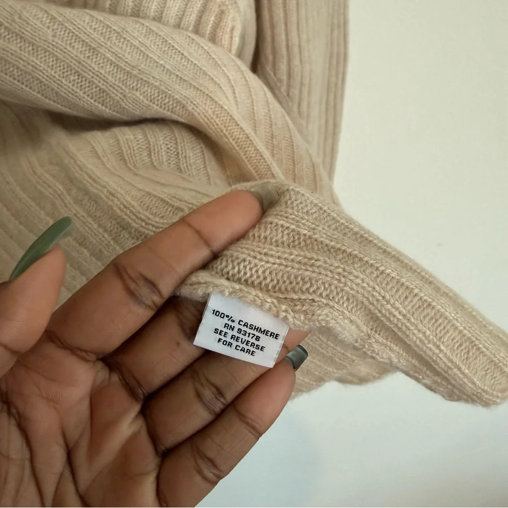 The Cashmere Project Cream Pullover Sweater Large Ribbed Crewneck Puff Sleeve - Picture 5 of 6